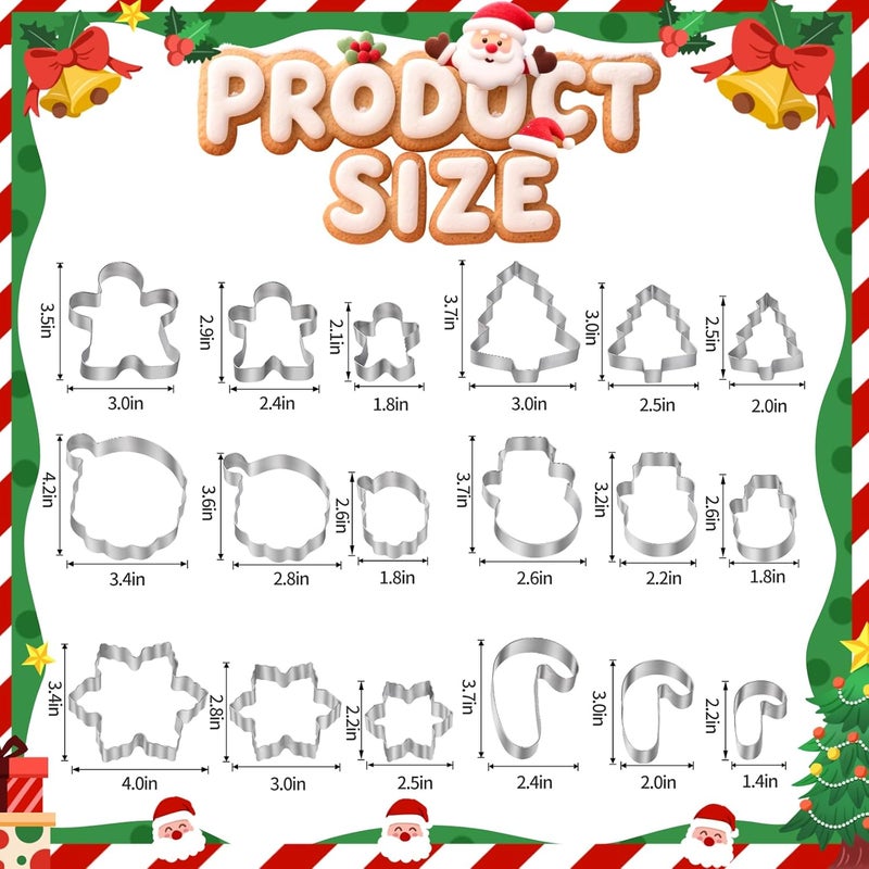 BakingWorld Christmas Cookie Cutters - 18 Pcs Holiday Cookie Cutter Set - Santa Face, Christmas Tree, Snowflake, Gingerbread Men, Snowman and Candy Cane Shapes Cookie Molds for Winter Holiday DIY Baking - Image 4